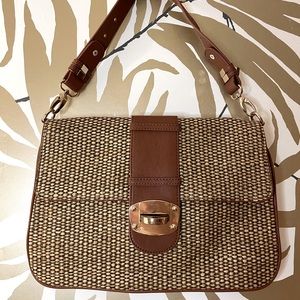 Brown woven purse with gold detail